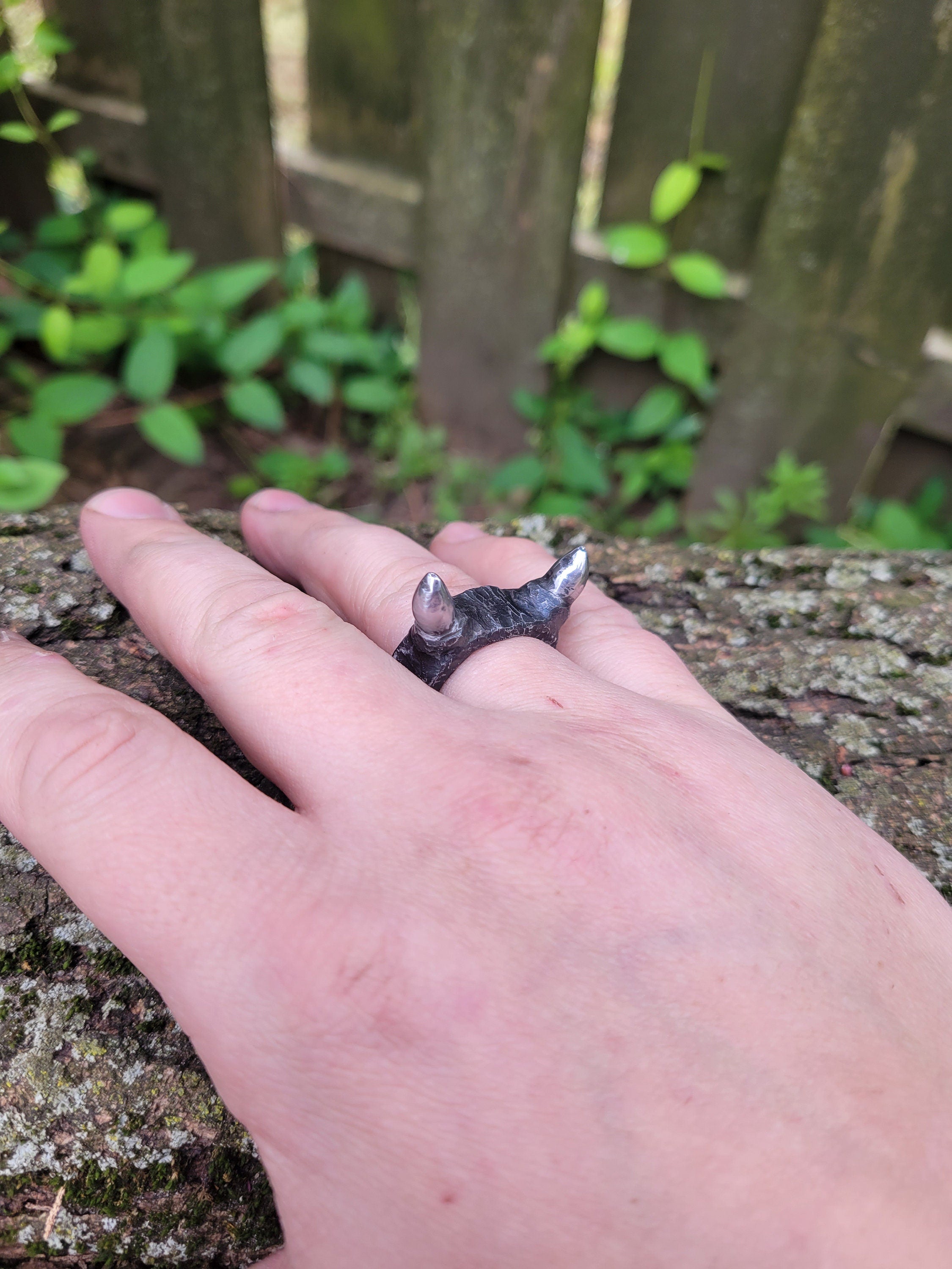 Hand Forged Devil Horn Ring - Blacksmith Made Iron Band | DABforge