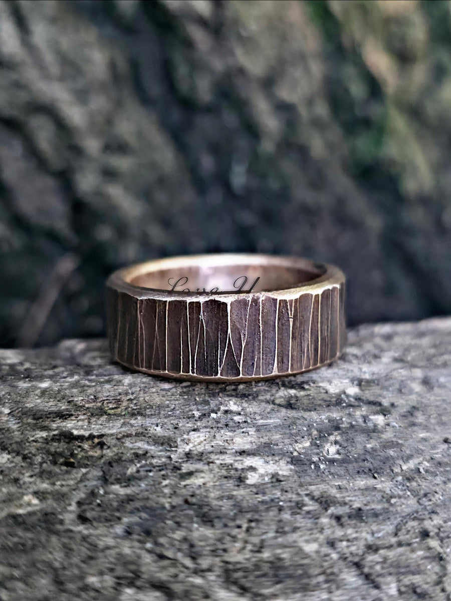 Rustic Bronze Ring: 8th Anniversary, Extra Large Rings, Custom Engraving