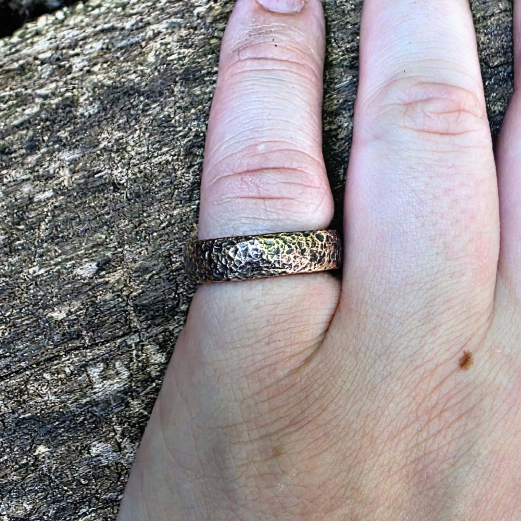 Handcrafted Bronze Wedding Band: Rustic Anniversary Ring with Custom Engraving