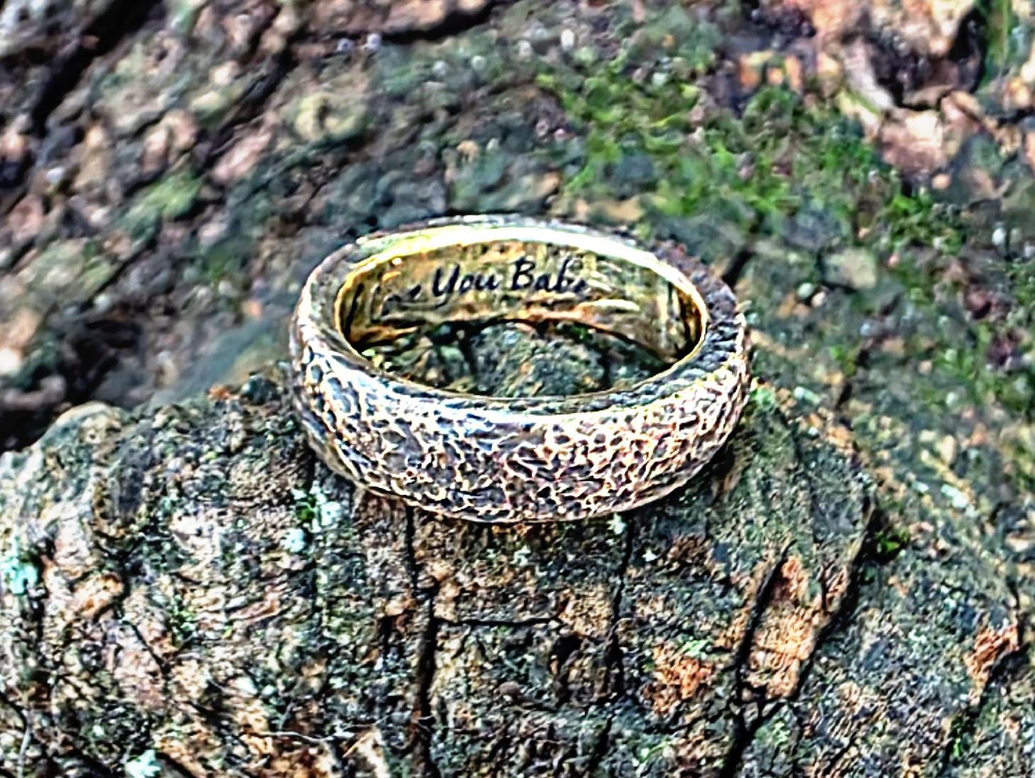 Handcrafted Bronze Wedding Band: Rustic Anniversary Ring with Custom Engraving