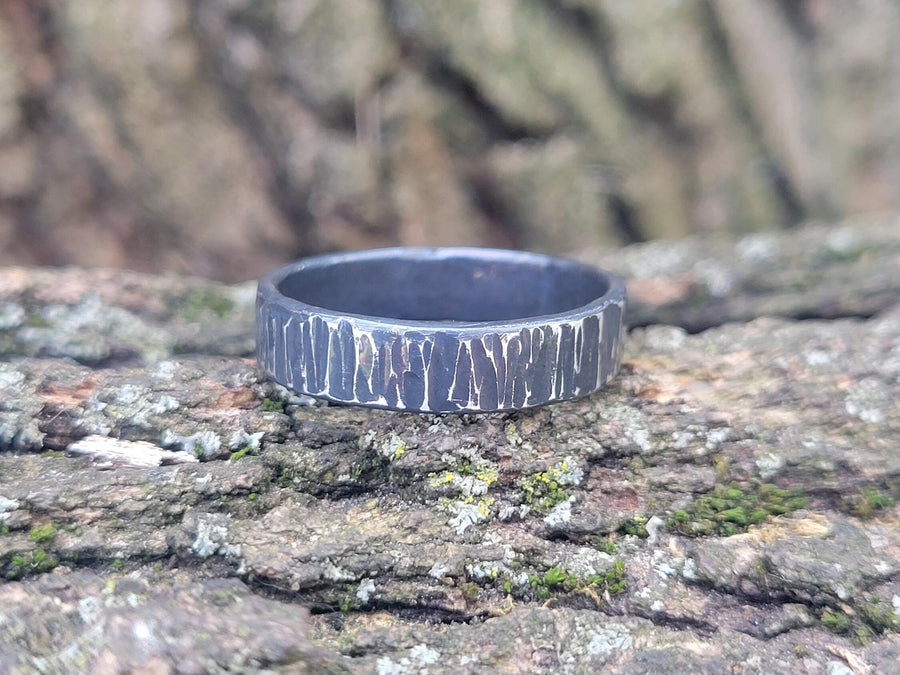 Hand Forged Sterling Silver Band Ring - Minimalist 5mm Wide Wedding Band | DABforge - DABforge