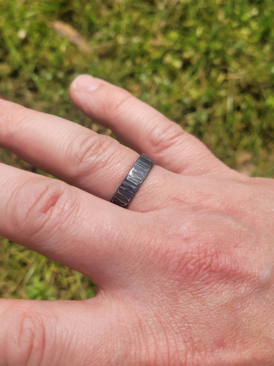 Hand Forged Sterling Silver Band Ring - Minimalist 5mm Wide Wedding Band | DABforge - DABforge