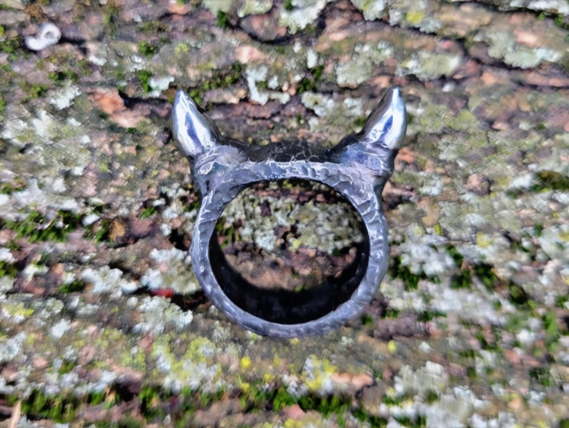 Hand Forged Devil Horn Ring: Iron Blacksmith Made
