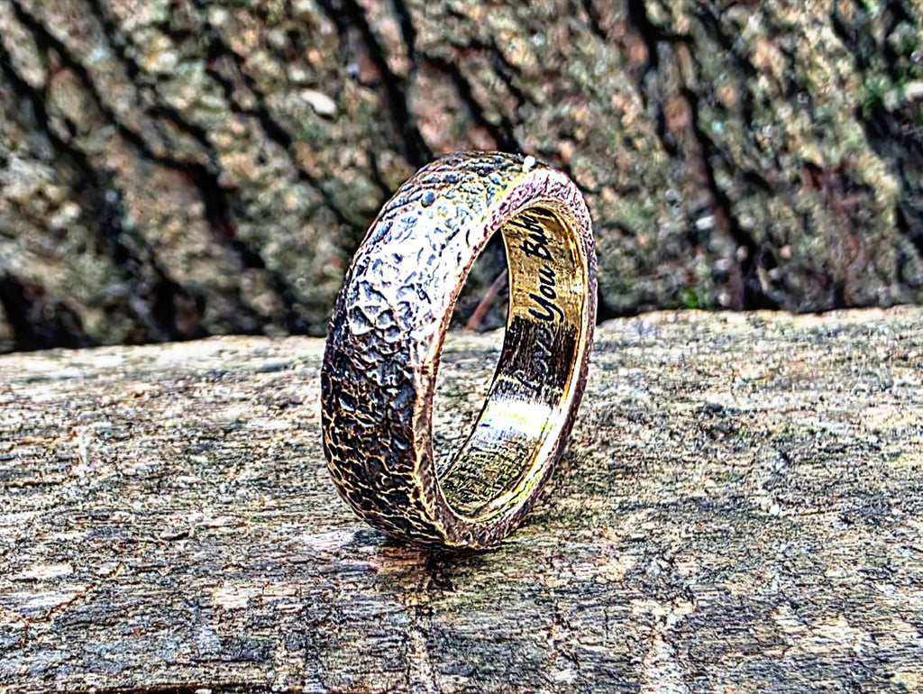 Handcrafted Bronze Wedding Band: Rustic Anniversary Ring with Custom Engraving