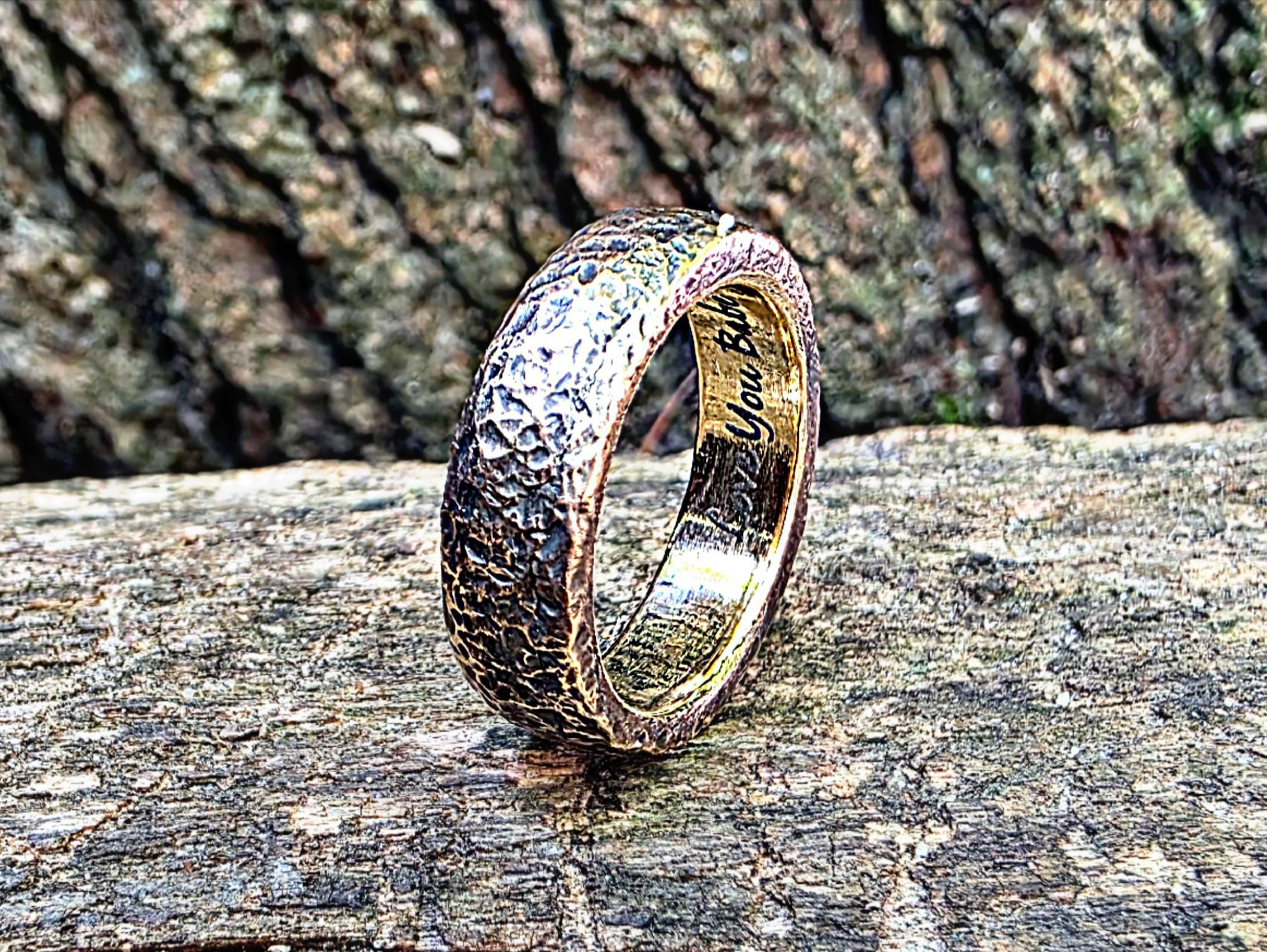Handcrafted Bronze Wedding Band: Rustic Anniversary Ring with Custom Engraving