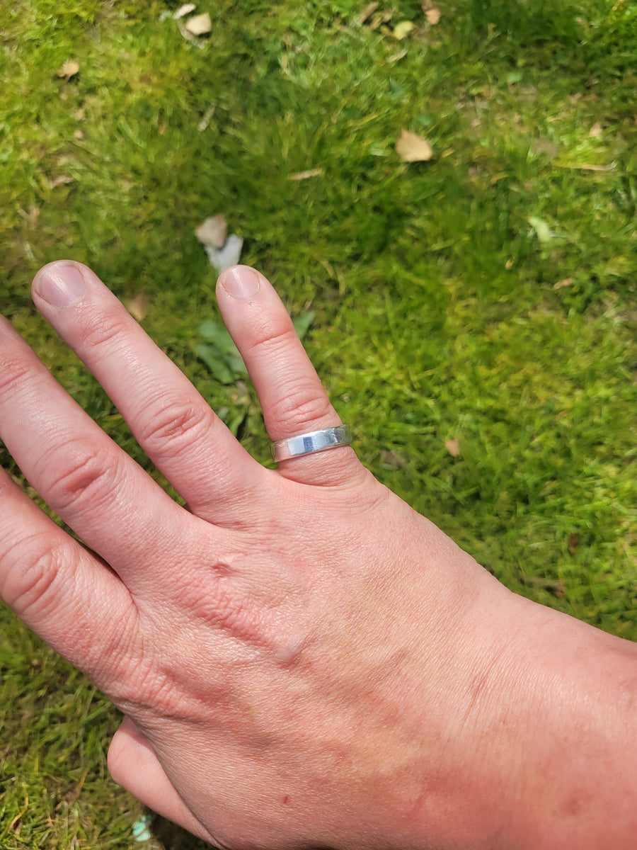 Hand Forged Sterling Silver Band Ring - Minimalist 5mm Wide Wedding Band | DABforge - DABforge