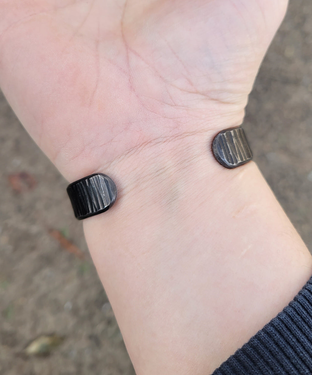 Hand Forged Iron Cuff Bracelet: 6th and 11th Anniversary gift, Personalized Viking Oath Ring