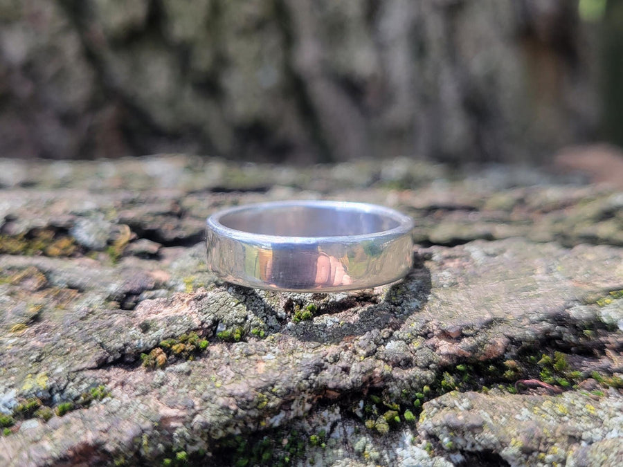 Hand Forged Sterling Silver Band Ring - Minimalist 5mm Wide Wedding Band | DABforge - DABforge