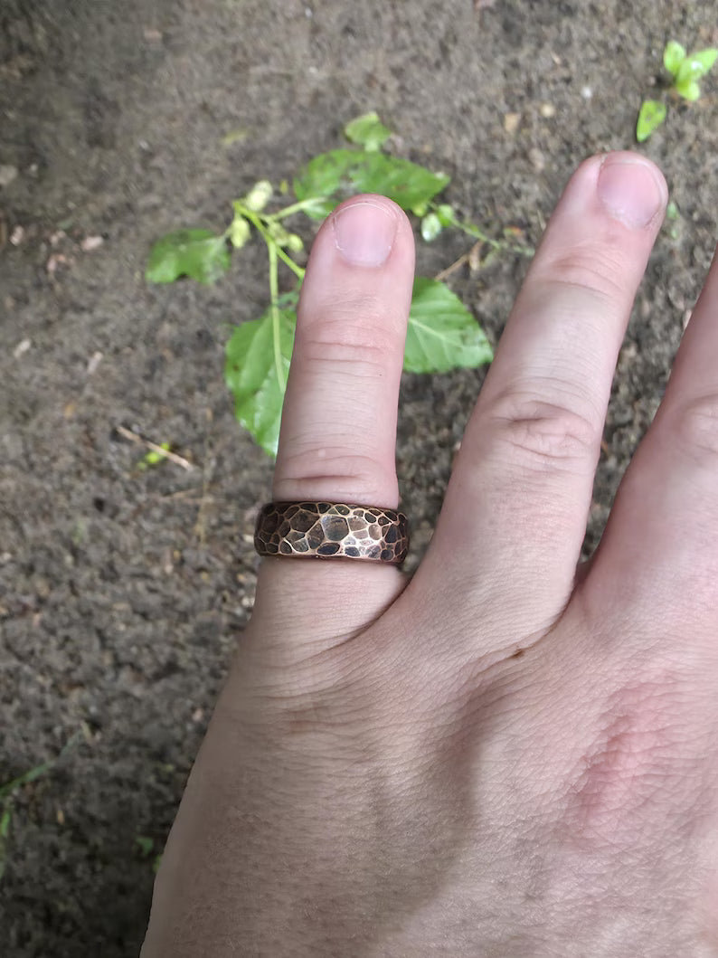 Hammered Copper Ring: 7th Anniversary Gift, Custom Engraved Minimalist Band | DABforge