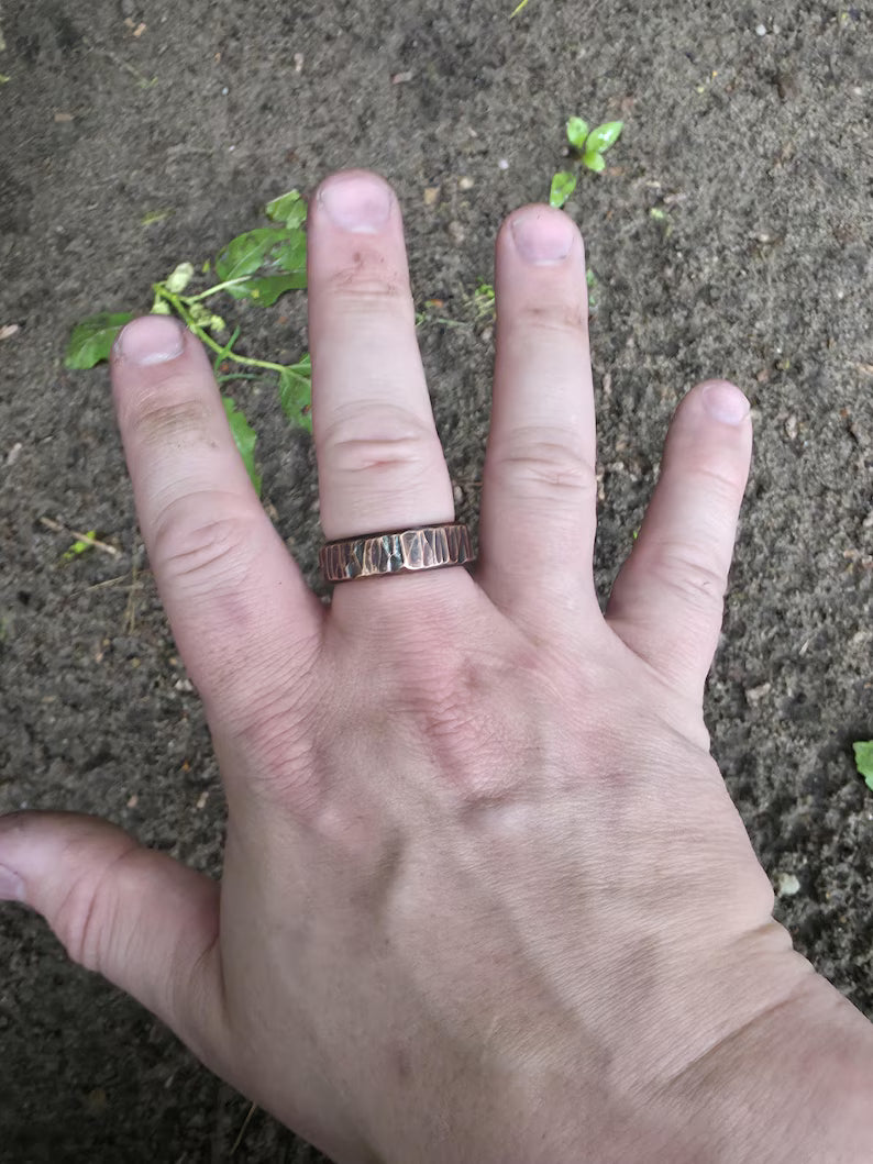 Hammered Copper Ring: 7th Anniversary Gift, Custom Engraved Minimalist Band | DABforge