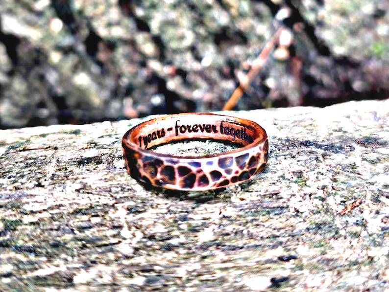 Hammered Copper Ring: 7th Anniversary Gift, Custom Engraved Minimalist Band | DABforge