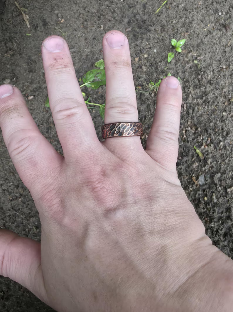 Hammered Copper Ring: 7th Anniversary Gift, Custom Engraved Minimalist Band | DABforge