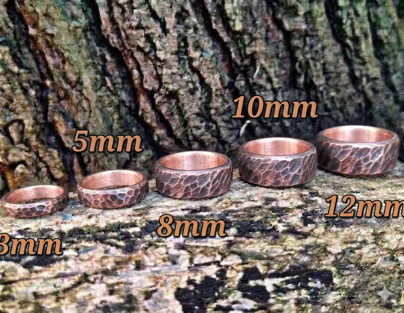 Hammered Copper Ring: 7th Anniversary Gift, Custom Engraved Minimalist Band | DABforge