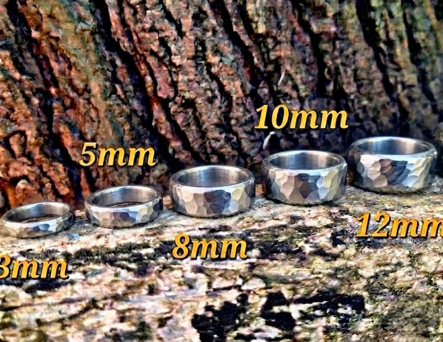 Hammered Titanium Ring, Multiple Textures for Him and Her.
